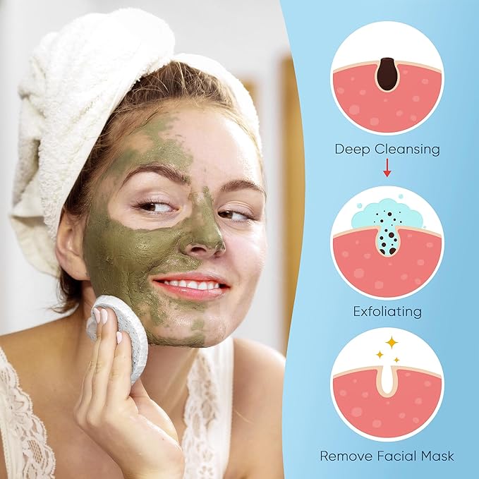 50-Count Heart Shape Compressed Facial Sponges for Daily Facial Cleansing and Exfoliating, 100％ Natural Cosmetic Spa Sponges for Makeup Remover, White