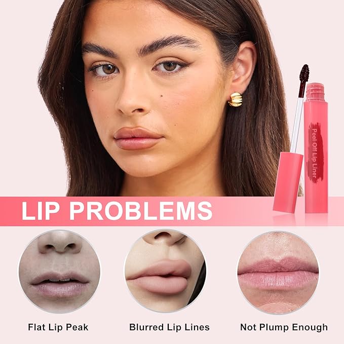 Lip Liner - Lip Stain Peel Off Moisturizing Long-Lasting & Waterproof Transfer Proof & Plumping, Non-Stick Cup Lip Liner Stain Tint For All Skin Types (Rose, 1 PCS)
