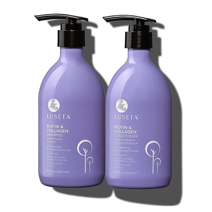 Luseta Biotin Shampoo and Conditioner for Hair - Thickening Shampoo for Thinning Hair- Infused with Argan Oil to Damaged Dry Hair - Sulfate Free Paraben Free-2 x 16.9 fl oz