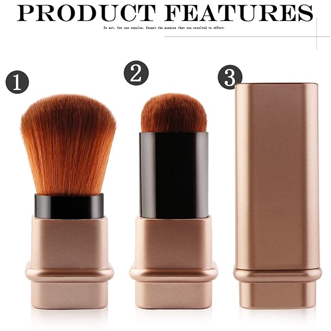 Vtrem 2 Colors Retractable Kabuki Makeup Brushes Travel Face Blush Brush Portable Small Soft Bristles Powder Brush with Cover for Blush, Bronzer, Buffing, Flawless Powder, Cosmetics Tool