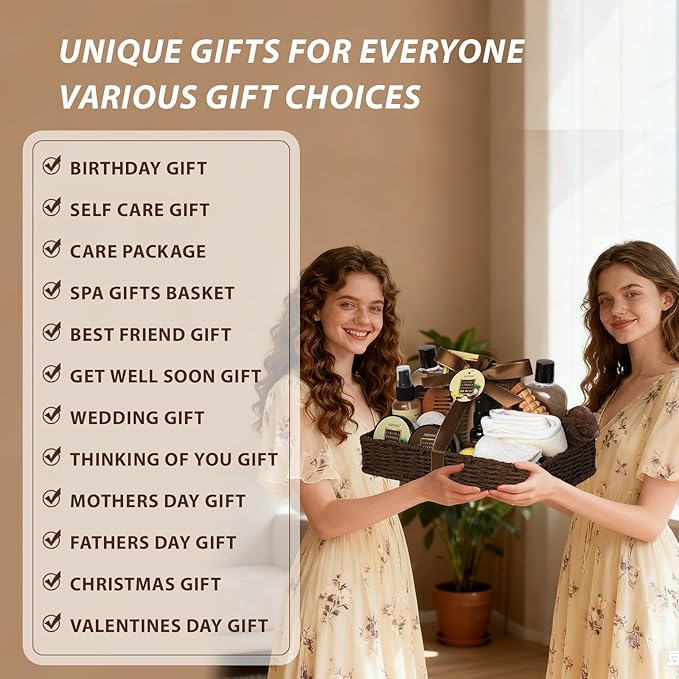 Spa Basket for Women, Coconut Vanilla Bath & Body Set, Christmas & Birthday Gift, Unique Gift with Bath Bombs, Body Lotion, Spa Bath Sets for men Gift Home Spa Set Luxurious Bath Gift & More