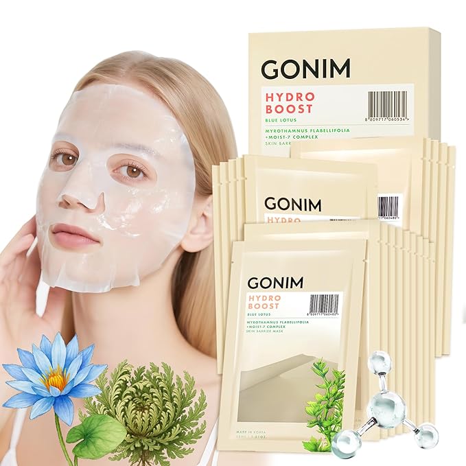 GONIM Face Mask Korean Skin Care with Hyaluronic Acid Serum & Collagen Activation, Face Masks Skincare with Vitamin C, Moisturizing Sheet Mask for All Skin,Korean Face Mask Travel Essentials 20 Sheets