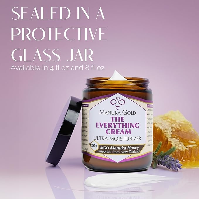 Manuka Gold The Everything Cream - Honey Manuka Cream in Glass Jar with Nourishing Oils for Dry skin - Hydrating Face Moisturizer with Aloe, Shea & Coconut - 8 Fl Oz