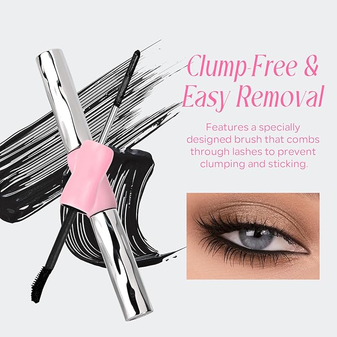 KYDA 2 Pcs Double Ended Metal Mascara, Volumizing Lengthening Clump-Free Black Mascara, Waterproof Formula for Dramatic Lashes, Curling, Washable Eyelash Makeup