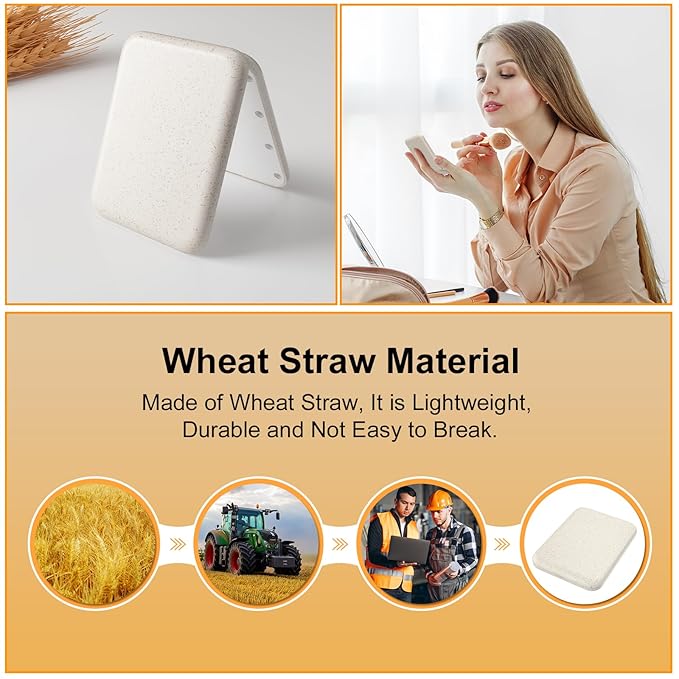 Kintion Wheat Straw Compact Mirror, 1X/3X Magnification, Lighted, Folding, Portable, Eco-Friendly, Great Gift