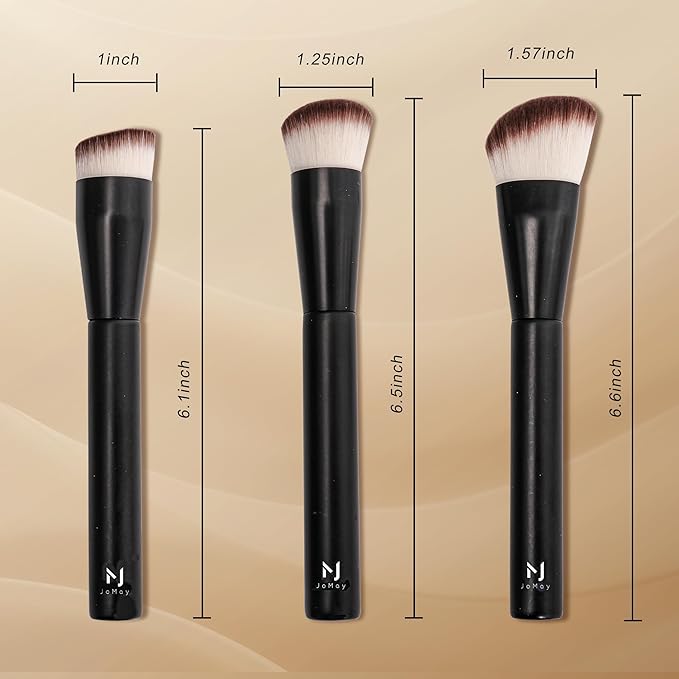 Professional Foundation Brush Set for Liquid Makeup - 0.06mm Ultra-Fine Bristles | Concealer Blush Contour Liquid Cream Blending Angled Shape | No Shedding & Easy Clean | Kabuki Makeup Brushes (3 pcs)