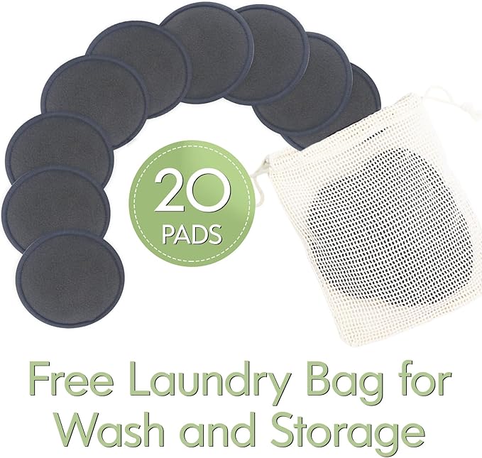 28 Pack Reusable Cotton Rounds with Washable Laundry Bag and Round Box|Travel Essentials for Skincare, Makeup Remover Pads and Storage|Reusable Makeup Remover Pads Black