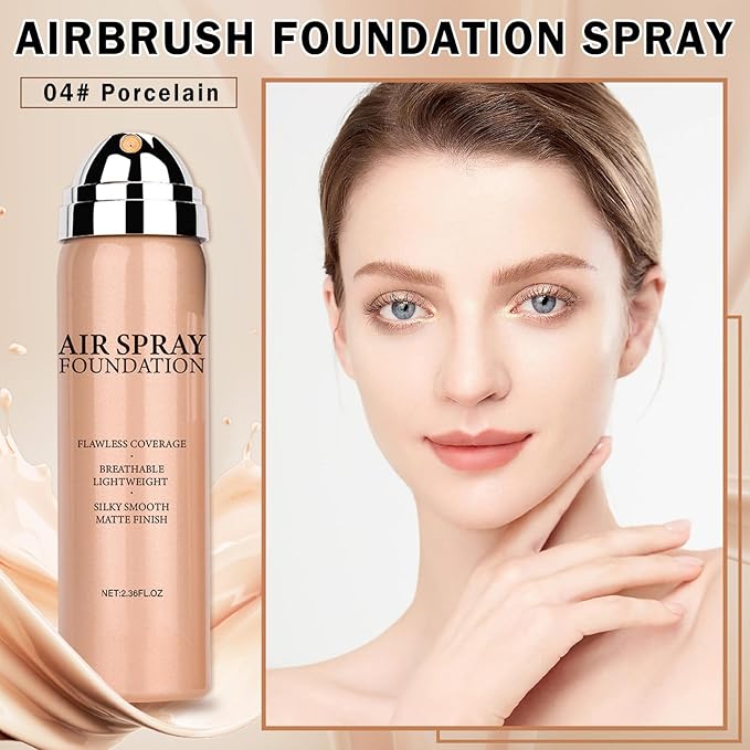 Airbrush Foundation Makeup Spray Full Coverage Foundation for Mature Skin,Long-lasting Airbrush Flawless Setting Spray,Waterproof Foundation for Smooth Radiant Skin (04 Porcelain Color)