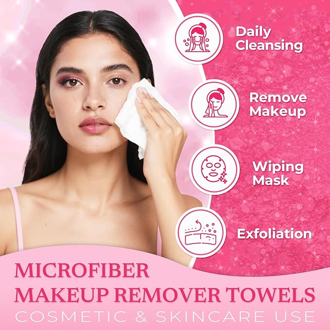Makeup Remover Little Towels - Ultra Soft Fragrance Free & Alcohol Free Face Towels for Sensitive Skin,（60 Count 480 Uses）Dry Wipes Travel Firendly