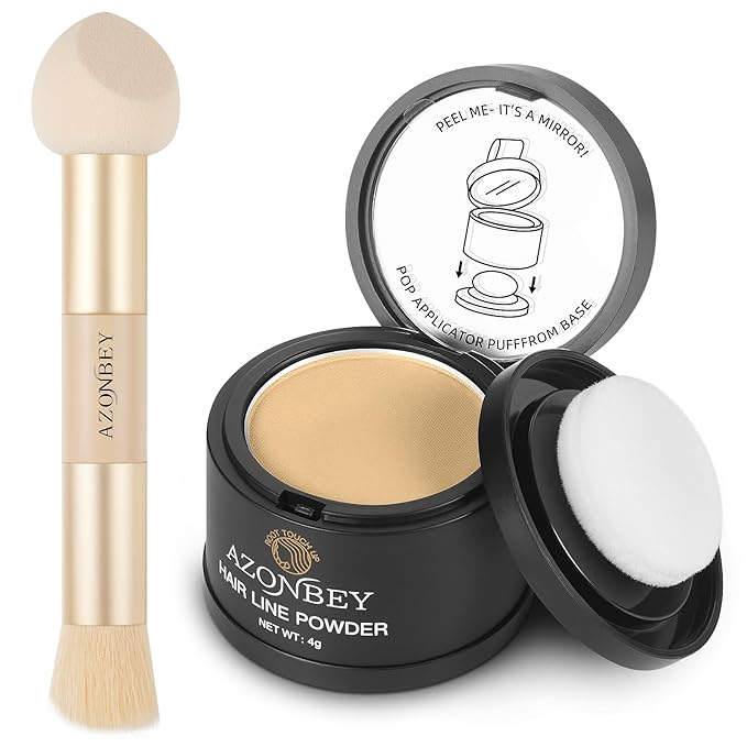 Root Touch Up Sets,Hairline Powder for Women Cover Up- Hairline Concealer for Thin and Thinning Hair, Water & Sweat Resistant,Contain Azonbey Makeup Brush (Light Blonde, Med-Makeup Brush)