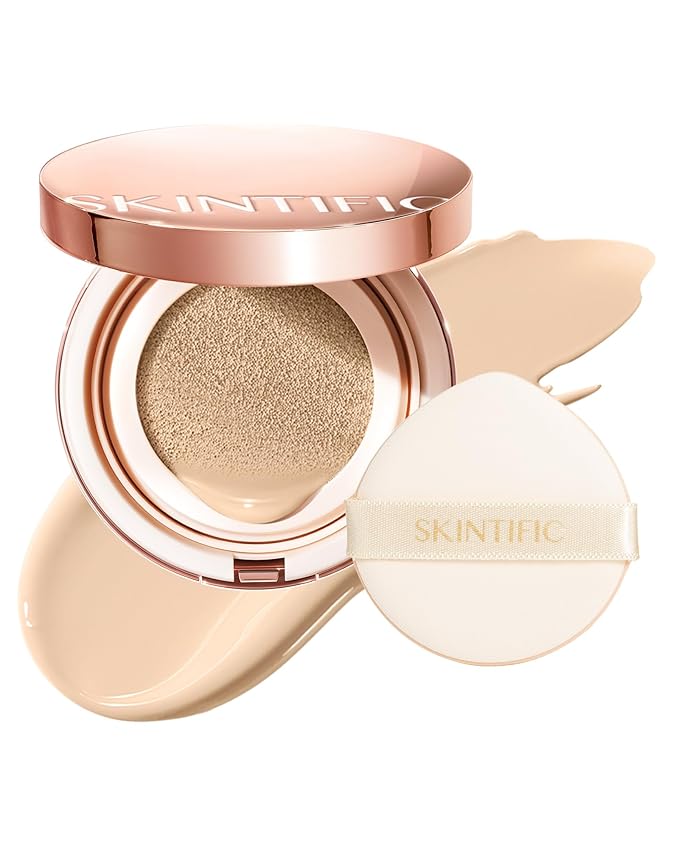 Full Coverage Cushion Foundation, Weightless, Skin Fit, Satin Glow Finish, Oil-Control Waterproof Foundation, Sweatproof Flawless BB Cream CC Korean Makeup