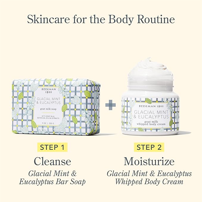 Beekman 1802 Glacial Mint & Eucalyptus Whipped Body Cream - 8 oz - Scented - Moisturizes, Soothes & Softens - With Coconut Oil & Mango Seed Butter - No Irritation - Good for Sensitive Skin