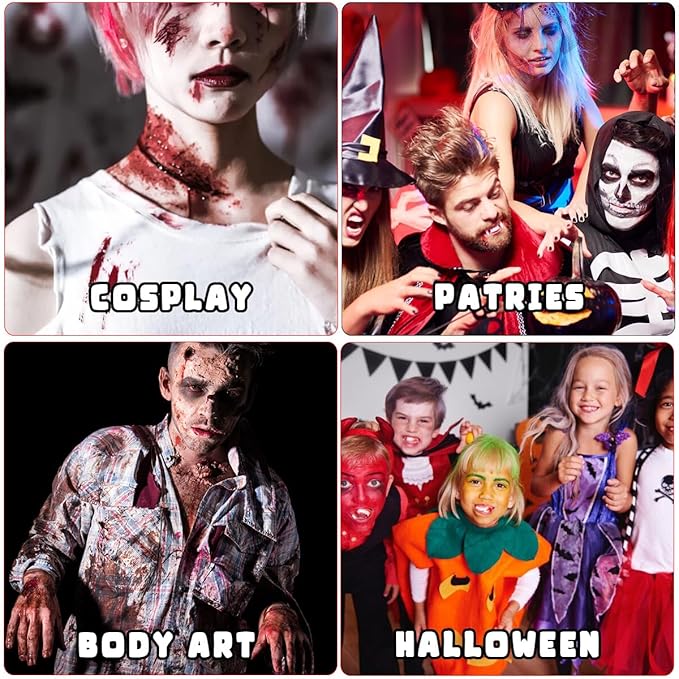 Bowitzki Halloween Makeup Set Oil Based Face Body Paint Special Effects Kit SFX Sponges Scar Wax Fake Blood Brush Tooth Paint Halloween Party SFX Cosplay