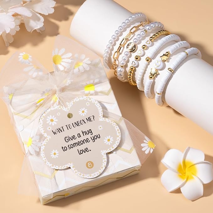 Birthday Gifts for Tween Teen Girls - 8 PCS Gifts Basket Teen Girl Gifts Trendy Stuff Girls Fun Empower Gift Box w/Task Tags Make up Brushes Makeup Bag, Graduation Gifts Idea for Her Niece Daughter