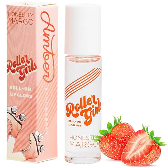 Honestly Margo Roller Girl Roll-On Lip Gloss (Strawberry Amber, 2 Pack) – Lip Gloss for Women with Hydrating Vitamin E & Moisturizing Shine, Refreshingly Lightweight Your Lip Stain, Non Stick Gloss