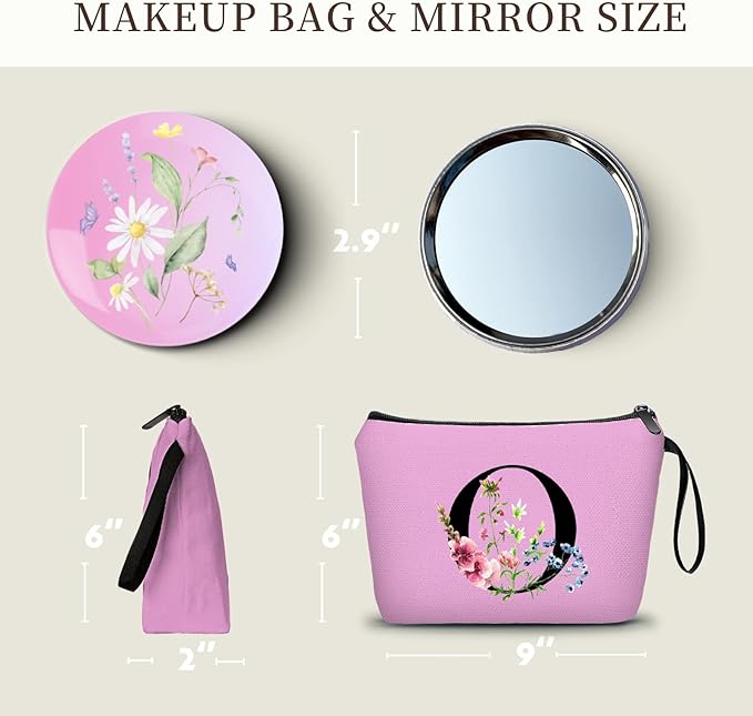 Happy Birthday Friendship Bridesmaid Team Gifts for Employees Women Mom Girl Daughter Teenage Personalized Make up Cosmetic Bag Travel with Mirror Mothers Day Christmas Graduation O