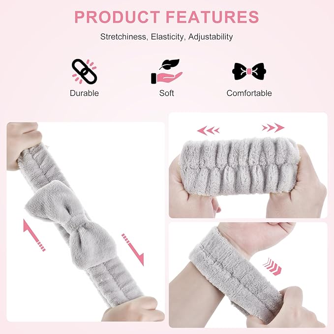 6Pack Headbands and Wristband Set for Washing Face, Spa Skincare Makeup Headband, wrist bands and hair band for face wash, for Women and Teen Girl skincare tools Gifts