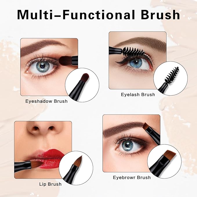 simarro 4 in 1 Makeup Brush Set, Portable Travel Size Make Up Brushes Detachable Eyeshadow Brush Eyebrow Brush Screw Brush Lip Brush for Foundation, Concealer, and Powder Liquid (Black)