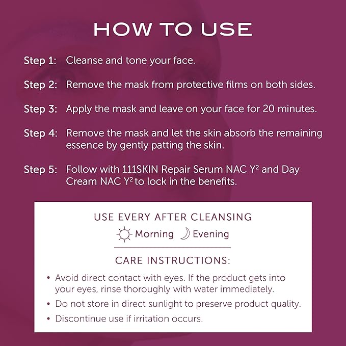 111SKIN Y Theorem Bio Cellulose Facial Mask for All Skin Types, Hydrating Face Mask with NAC Y2, Ectoin & Centella Asiatica, Enhances Skin Elasticity, Skincare Sheet Masks for Self Care, 5x 0.78 fl oz