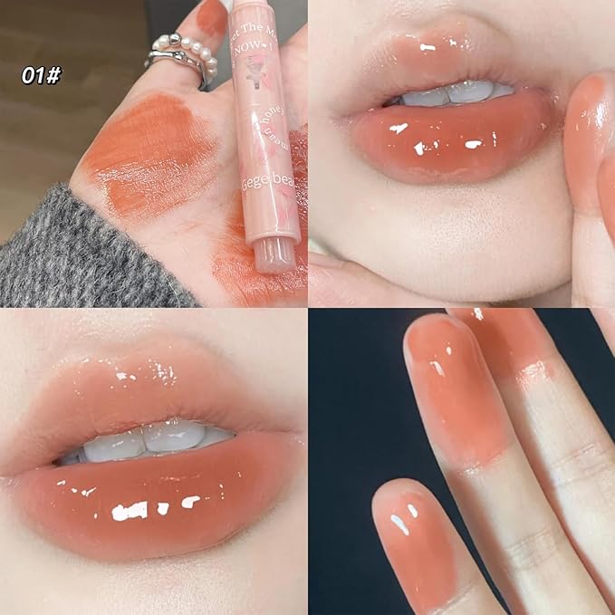 6pcs Flower Jelly Lipstick Set, 6 Colors Heart Shape Moisturizing Lip Glaze, Glossy Hydrating Lip Gloss, Mirror Effect Lip Balm Makeup Pen for Fuller Lips