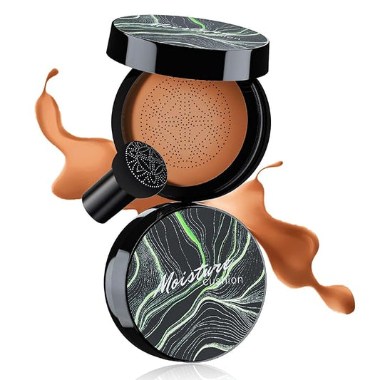 Mushroom Head Air Cushion CC Cream Foundation Full Coverage Moisturizing Oil Control Waterproof Long-Lasting Even Skin Tone Natural Cream Foundation for Mature Skin (Deep)