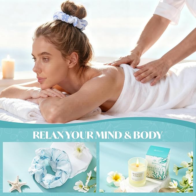 Briney 13Pcs Birthday Gifts for Women, Care Package for Women, Gift Basket, Unique Relaxing Ocean Themed Present for Mom Wife Sister Best Friend, Blue