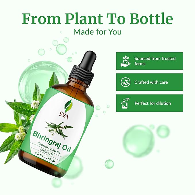 SVA Bhringraj Premium Carrier Oil 4oz (118ml) With Dropper for Hair Oiling, Scalp Massage & Skin Care