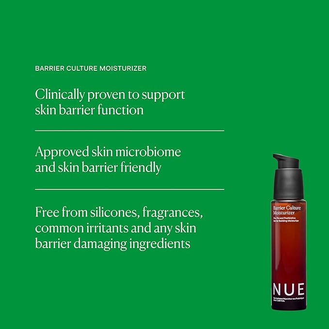 The Nue Co. BARRIER CULTURE MOISTURIZER, Hydrates Skin, pre- and probiotic with Ceramides, Peptides, Niacinamide and Squalane, For All Skin Types, Vegan, Gluten Free, 1.69 fl oz