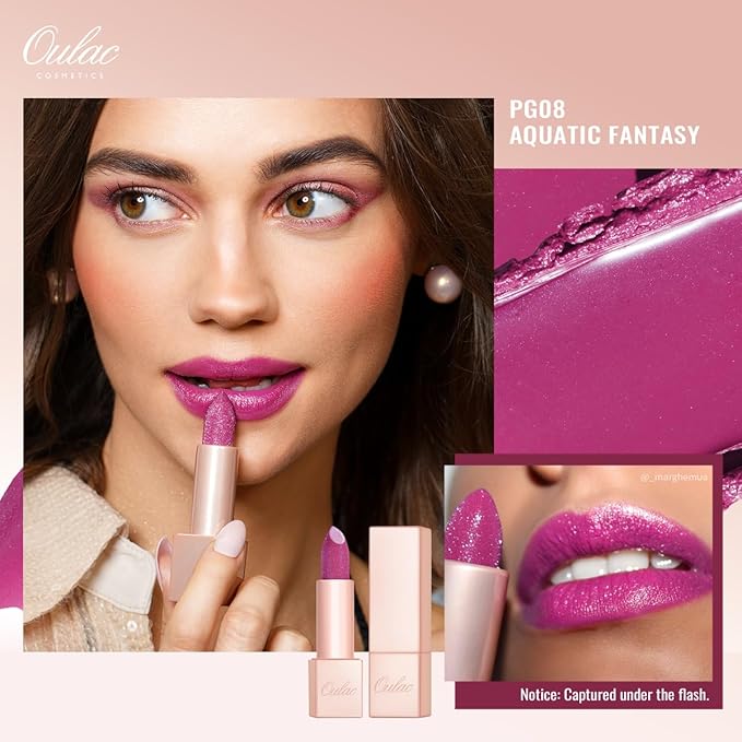 Oulac Moisturizing Purple Lipstick for Women - Tinted Lip Balm Infused with Shea Butter, Shiny & Lightweight Lip Makeup, Vegan & Gluten Free, PG08 Aquatic