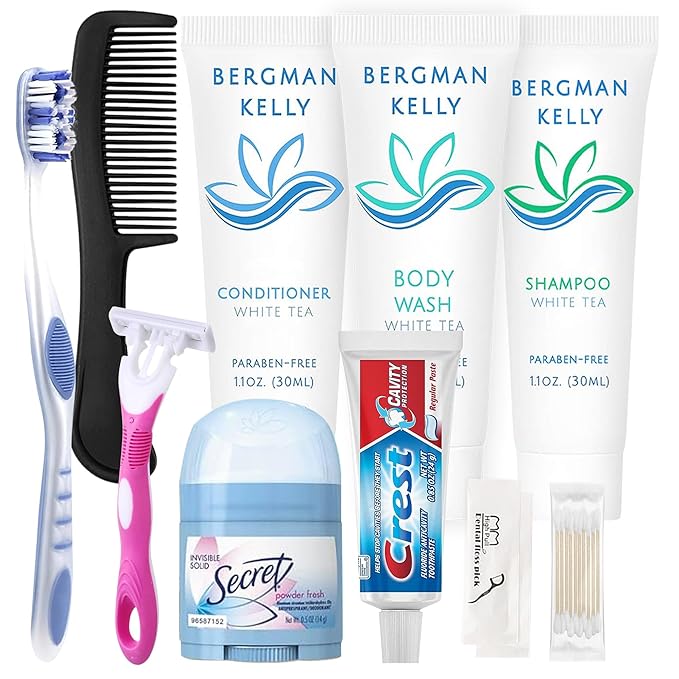 Trektote Travel Toiletry Kit For Women – 12 Piece Set Of Travel Size Toiletries, TSA Compliant, Travel Essentials, Includes Shampoo And Conditioner, Body Wash, Toiletry Bag & More