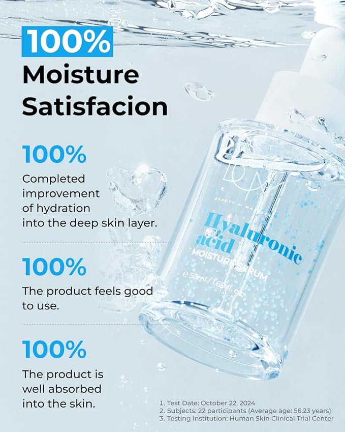 BOM Hyaluronic Acid Moisturizing Serum 1.69 fl oz, Lightweight Vegan Facial Serum with Moisture Capsules and Vitamins, Deep 20 Layer Hydration, Face Plumping, Hypoallergenic, Dry Skin Korean Skincare