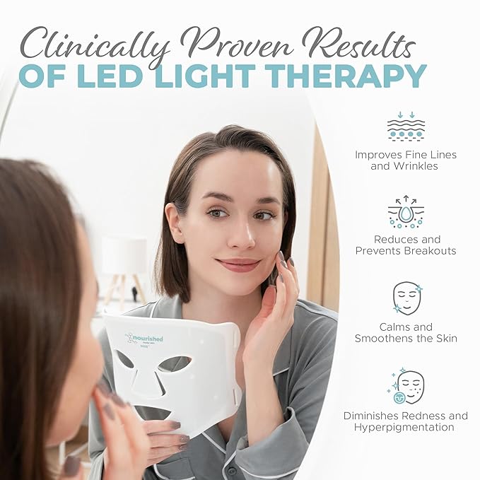 7 Colors LED Face and Neck Mask with Near-Infrared - Blue, Red Light Therapy for Face - 228 LEDs - Skincare Tool for Anti-Aging