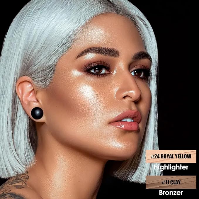 FOCALLURE 2 Pcs Mineral Cream Contour Stick,Moisturize Highlighter and Bronzer Pen,Non Stick Face Brightens & Shades Pencil,Long Lasting & Smooth Gliding Face Illuminator Makeup,24+11