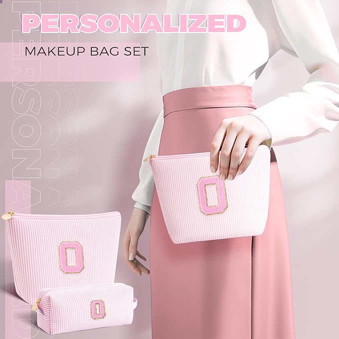 Personalized Makeup Bag for Women Girls - Fashion Cosmetic Bag Trendy Travel Toiletry Bag with Initials Letter - Teen Gifts - Pink,O