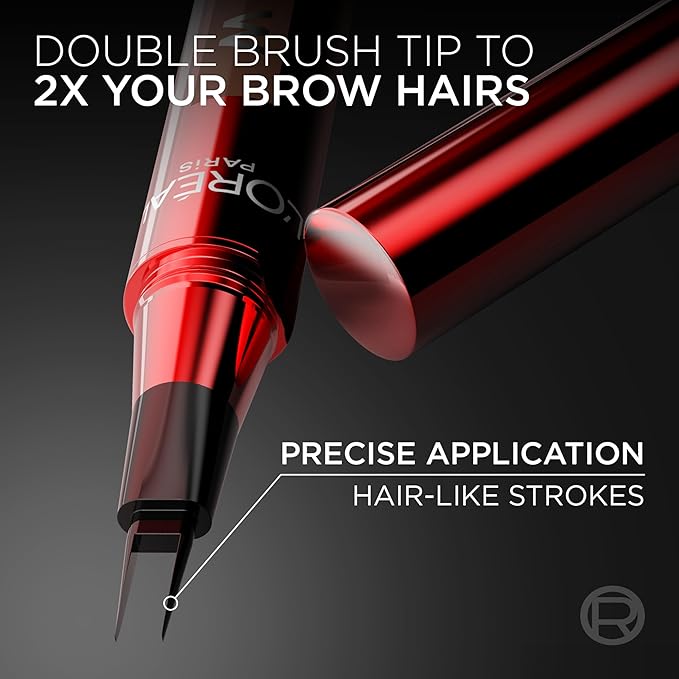 L'Oreal Paris Faux Brow, Hair-Like, Filling Eyebrow Pen with Double-Brush Tip, Fast & Precise Eyebrow Makeup, Brunette, 0.04 Fl Oz