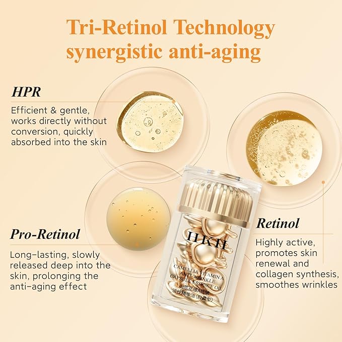 HKH Retinol + HPR Serum for Face - Anti-Aging Wrinkle Night Retinol Capsules, Peptide Serum for Women, Reduce Fine Lines, Tighten Sagging Skin, Fragrance-Free, Alcohol-Free & Non-Greasy