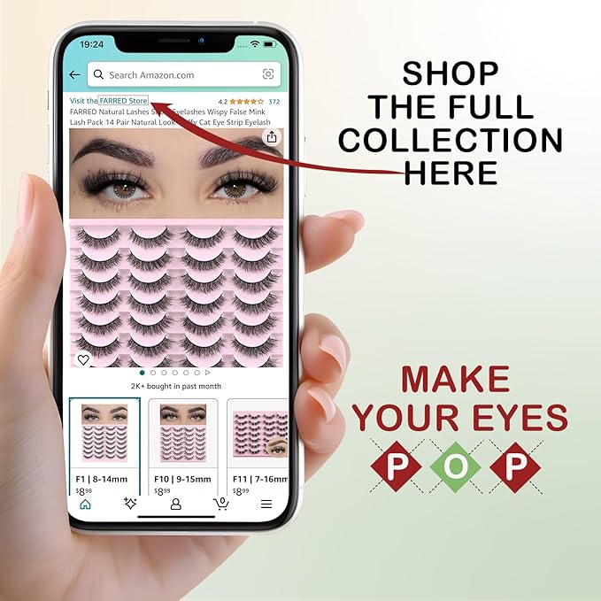 FARRED Natural Lashes Short Eyelashes Wispy False Mink Lash Pack 14 Pair Natural Look Fluffy Cat Eye Strip Eyelash Small Fake Lashes Full Pestañas Sets for MUA and Beginners Daily Makeup (F1 | 8-14mm)