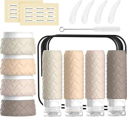 16 Pack Travel Bottles for Toiletries, TSA Approved Travel Size Toiletries Containers Set, BPA-Free Silicone Leak Proof Refillable Bottles Stackable Creams Jars Accessories Kit W/Clear Bag(Cream)