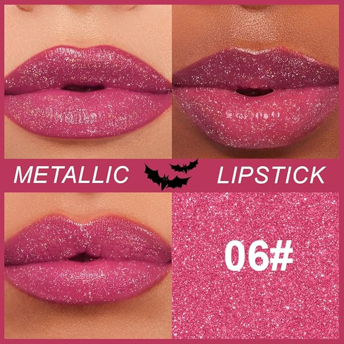 Kaely Glitter Metallic Lipstick, Shimmer Metallic Lipsticks for Women, High Pigmented Lip Gloss Long Lasting Waterproof Smudge Proof 24 Hour, Halloween Makeup, Vegan & Cruelty-Free, 06