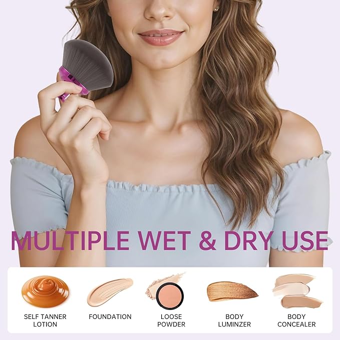 Extra Large Body Makeup Brush, 3.54 inch Dense Streak-free Self Tanner Brush, Tanning Applicator for Body Blend & Blur, Bronzer, Leg Makeup, Powder and Cream, Soft Cruelty-Free Kabuki Brush Bristles