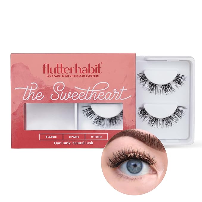 FlutterHabit The Sweetheart Lashes, 2 Sets of Eyelashes, DIY Natural & Curly Lash Extensions, Up to 10 Day Lash Wear, Salon Quality Cluster Eyelashes for a Natural Look, No Glue Included