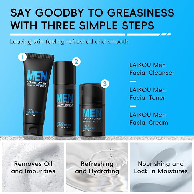 Men's Skin Care Set, Gifts for Men, Skincare Gift Set, Men Skincare with Facial Cream, Facial Cleanser, Facial Toner Father's Day Christmas Birthday Valentines for Him Dad Son Husband Boyfriend