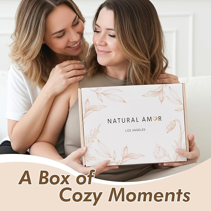 Natural Amor 8-Piece Spa Gift Set with Blanket – Self-Care Box with Lavender Body Butter, Soap, Candle – Blanket with Grey Ribbon Gift for Women, Birthday, Holiday