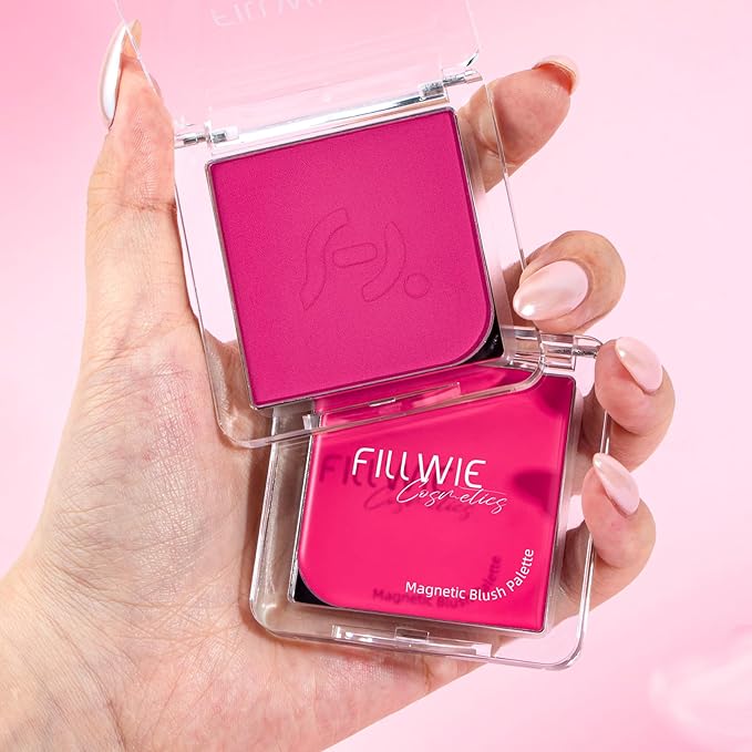 Blush Palette Duo – Cream & Powder Blush Set in Rose Red, Highly Pigmented & Blendable, Long-Wearing & Moisturizing, Skin-Friendly & Magnetic Pan, for Cheeks, Eyes & Lips (2Pack,Berry Bliss)