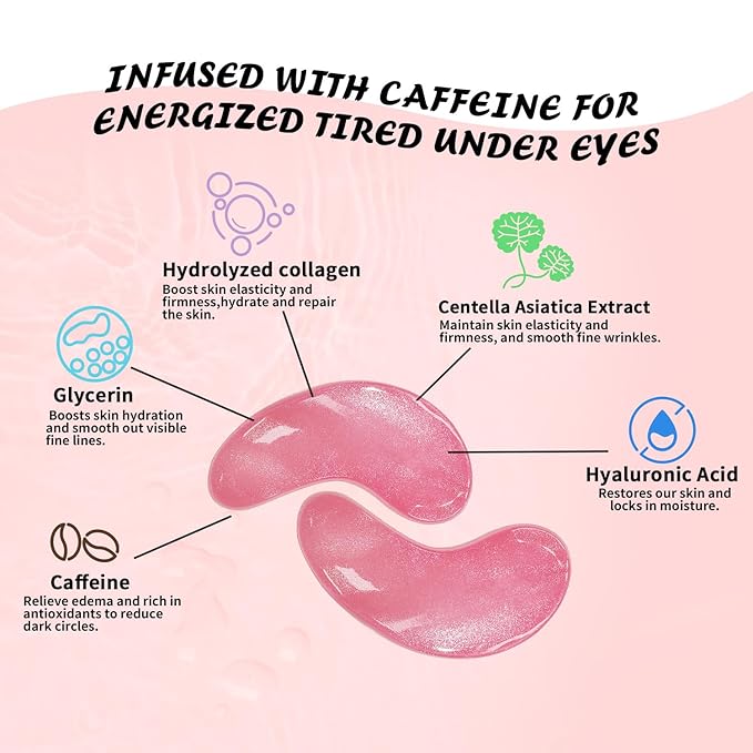 Pink Caffeine Under Eye Patches & 3 in 1 Eye Masks Gift Set, Collagen Eye Patches for Dark Circles Undereye Bags Wrinkles and Puffiness, Skin Care Gift for Her