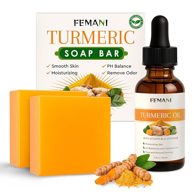 2 PCS Natural Turmeric Soap Bar for Face & Body Cleanser and Turmeric Oil, Nautral Ingredients Turmeric Wash and Care Set, Soothing, Hydrating, Turmeric Skin Care Set for All Skin Type