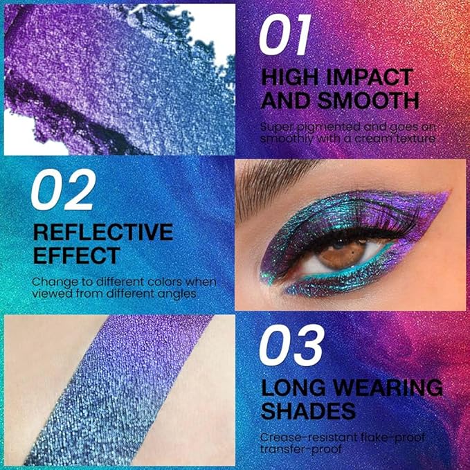 evpct Teal Sapphire Blue Dark Purple Chameleon Single Eye Shadow Palette Makeup for Older Women, Metallic Duochrome Chrome Multichrome Gothic festival Eyeshadow Palette, Face Loose Glitter Eyeshadow