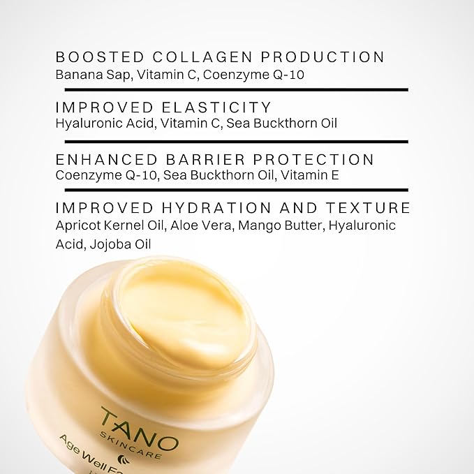 Tano Age Well Face Cream – Retinol Alternative with Banana Sap, Hyaluronic Acid, Vitamin C – Reduces Wrinkles, Firms Skin, Boosts Collagen – Fragrance Free, EU Clean, 1.7oz