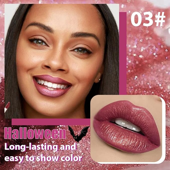 Red Purple Metallic Lipstick for Women,Glitter Sparkling Liquid Lipstick,Long Lasting Waterproof Lightweight Comfortable Non-Drying Bold Dark Lip Gloss for Gothic Stage Makeup,Vegan