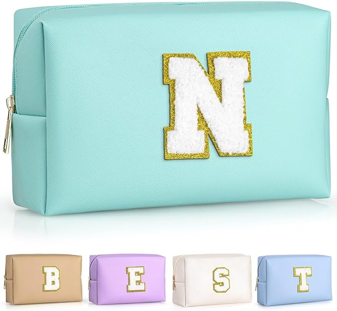 TOPEAST Preppy Stuff Cute Makeup Bag Small Cosmetic Bag Travel Toiletry Bag, Personalized Birthday Wedding Gifts for Mom Teacher Friends Bridesmaids, Preppy Travel Stuff for Girls (Blue N)